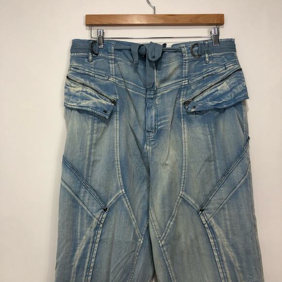 Free People The Cargo Utility Pant Jean Pockets Tie Oversize Fade Blue L - Picture 3 of 9